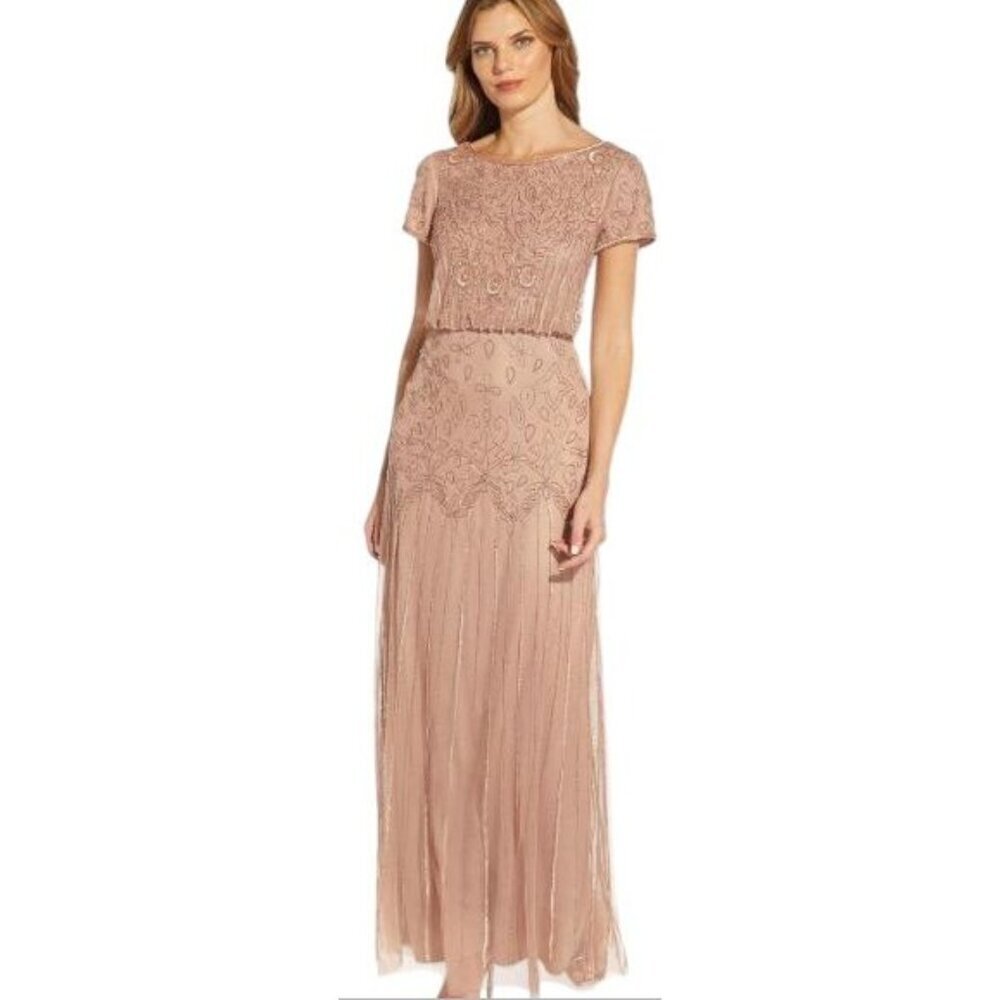 Adrianna Papell Dusty Rose Beaded Maxi Dress